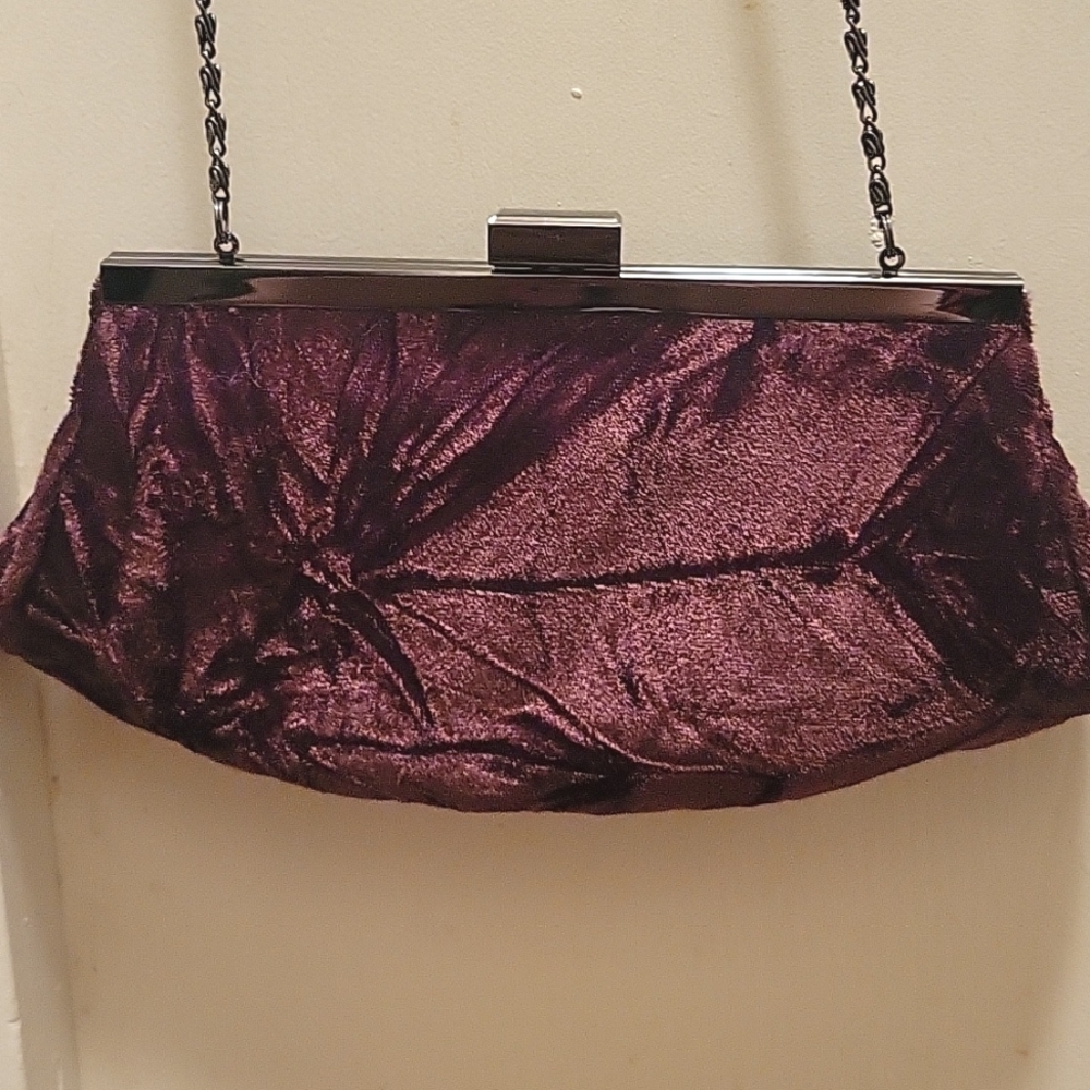 Nordstrom Brown Crushed Velvet Crossbody With dark metalic Chain Strap.